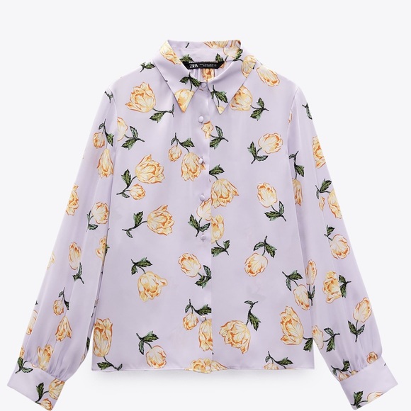 Zara Tops - Zara Purple Rose Printed Satin Shirt